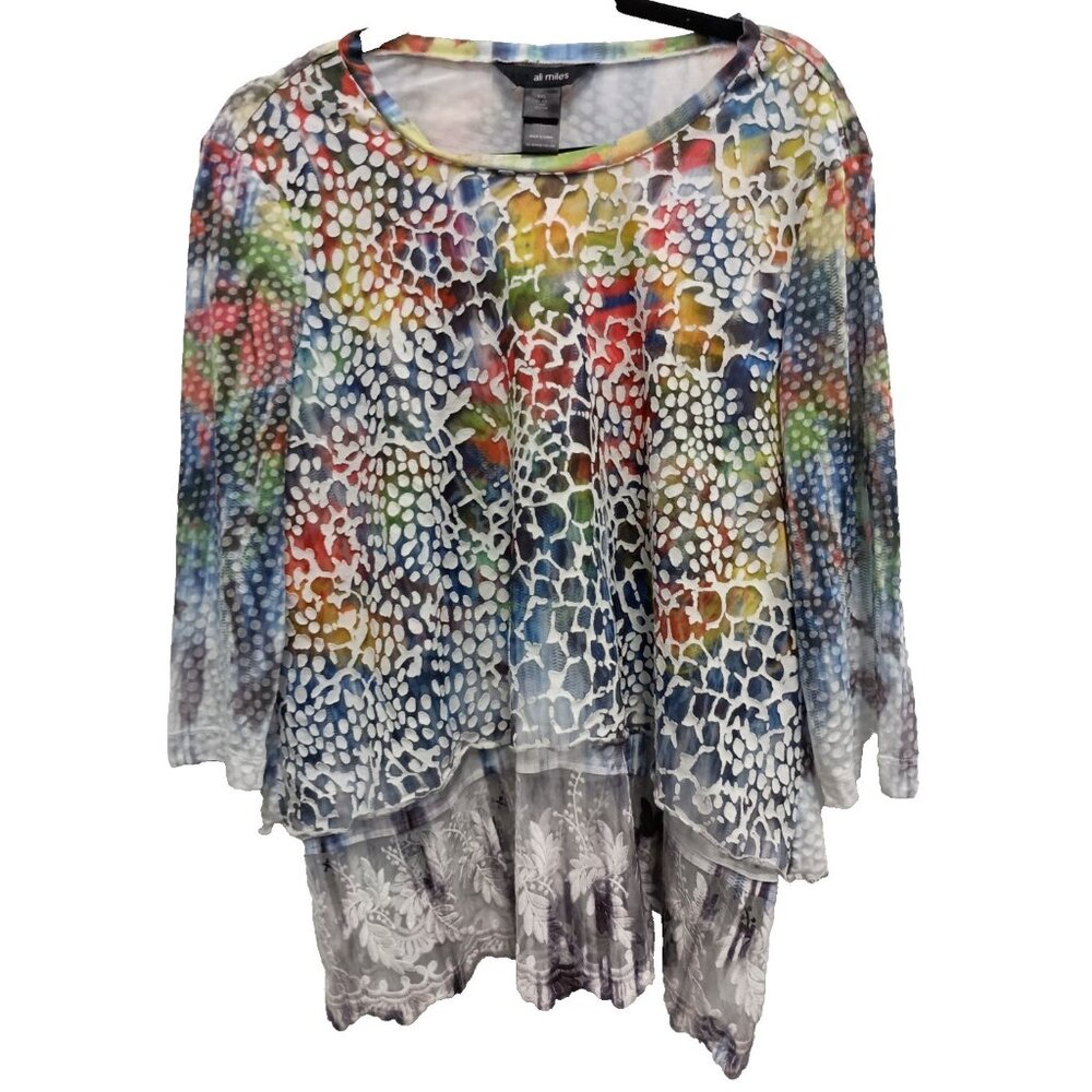 Ali Miles Tunic Top Womens XL Petite Abstract Wearable Art‎ Embroidered Layered
